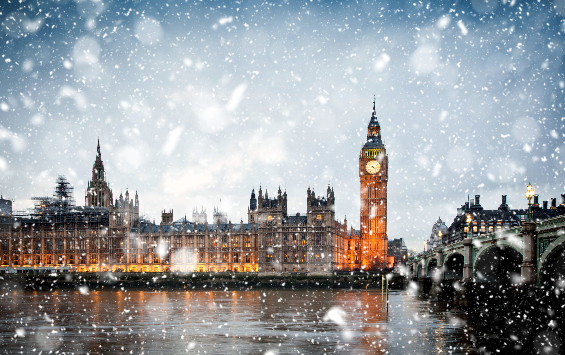 View of parliament in the snow - Oceandiva London Christmas