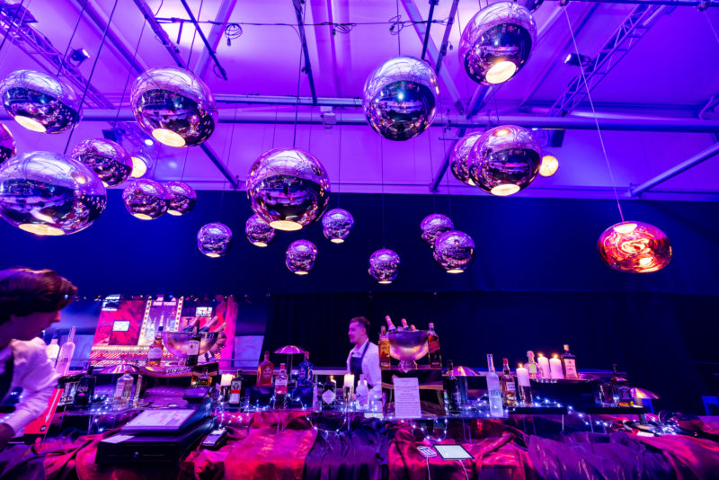 disco balls hanging from the ceiling